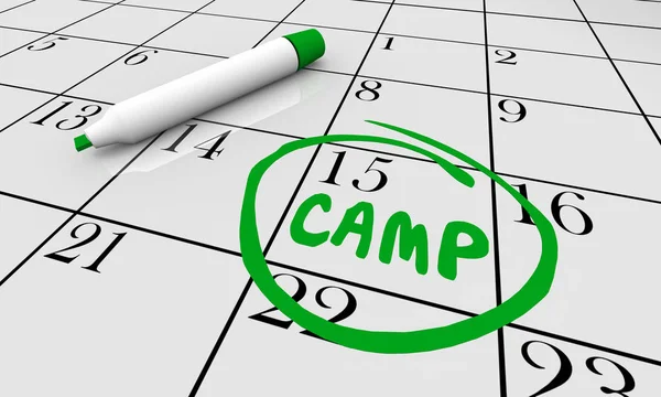 Camp Datum Dag Inringad Kalender Word Illustration — Stockfoto