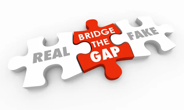 Real Fake News Facts Bridge Gap Puzzle Pieces Illustration — Stock Photo, Image