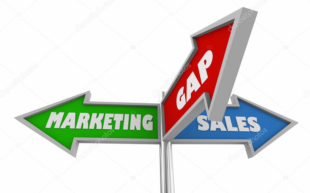 Marketing and Sales Bridge Gap Between Departments Signs 3d Illustration