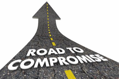 Yol uzlaşma müzakere yerleşim kelime ok 3d çizim