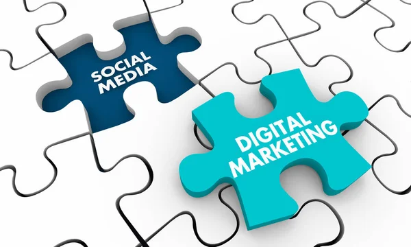 Digitale Marketing Sociale Media Puzzel Stuk Holes Illustratie — Stockfoto