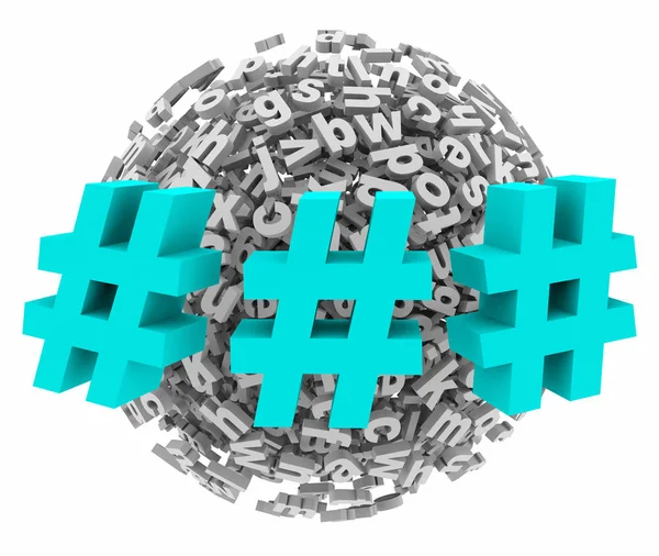 Hashtags Símbolos Posts Carta Esfera Bola Ilustração — Fotografia de Stock