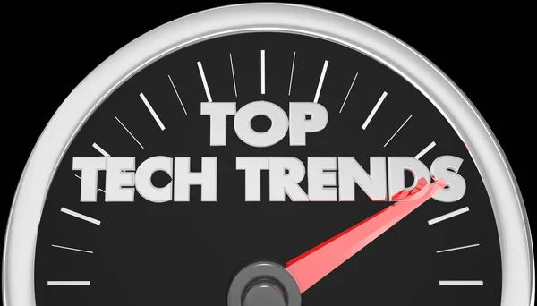 Top Tech Trends Snelheidsmeter Woorden Illustratie — Stockfoto