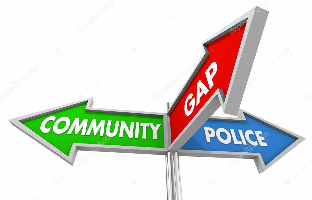 Community and Police Bridge Gap Reduce Crime Signs 3d Illustration