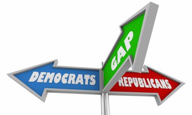 Demokratlar ve Cumhuriyetçiler köprü boşluğu uzlaşma işaretleri 3d çizim