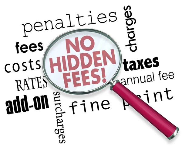 Hidden Fees Fine Print Magnifying Glass Words Illustration — Stock Photo, Image