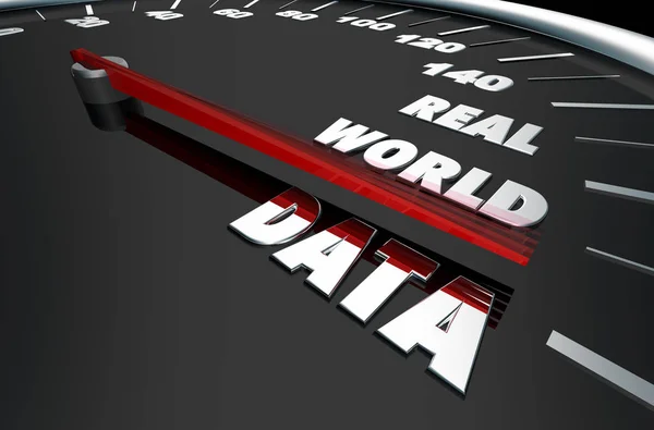 Real World Data Timely Information Speedometer Words Illustration — Stock Photo, Image