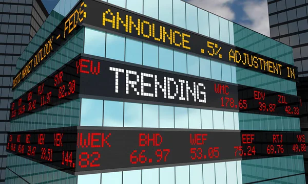 Trending Stock Market Trends Ticker Wall Street Building Ilustração — Fotografia de Stock