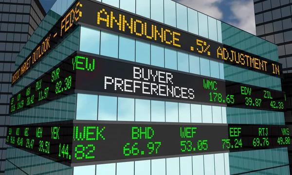 Preferências Comprador Mercado Ações Ticker Wall Street Building Ilustração — Fotografia de Stock