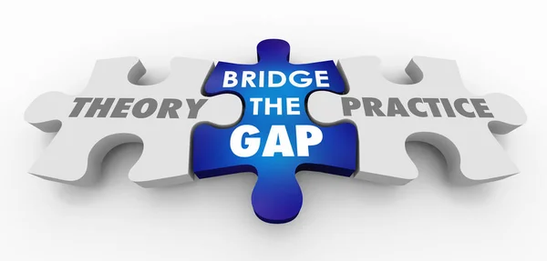 Theory Practice Bridge Gap Puzzle Pieces Illustration — Stock Photo, Image
