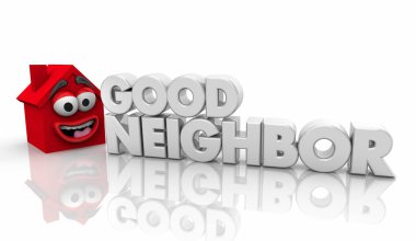 İyi komşu yararlı ev kelime 3d çizim