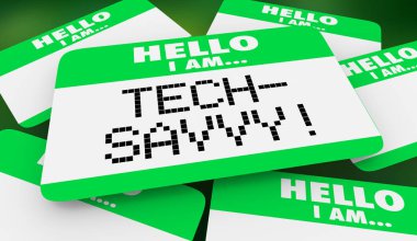 Teknik okul Savvy bilgisayar bilgili Merhaba ben Am adı etiketi 3d çizim