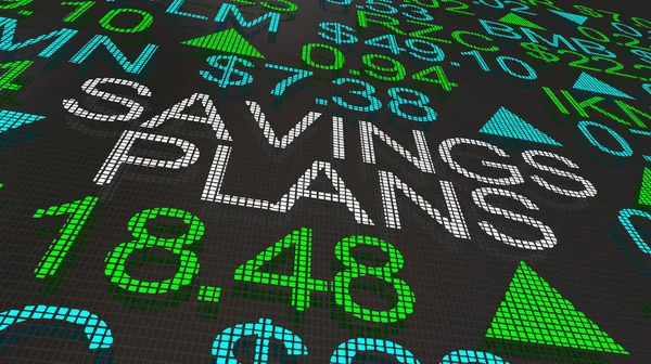 Besparingar Planerar Investeringar Aktiemarknaden Ticker Ord Illustration — Stockfoto