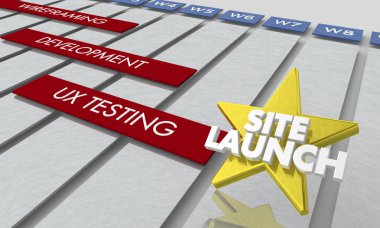 Site başlatma dijital Web geliştirme zaman çizelgesini Gantt grafik 3d çizim