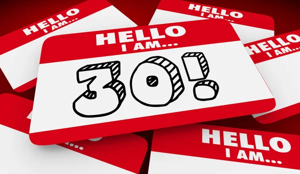 Thirty Years Old Hello Name Tag Illustration — Stock Photo, Image