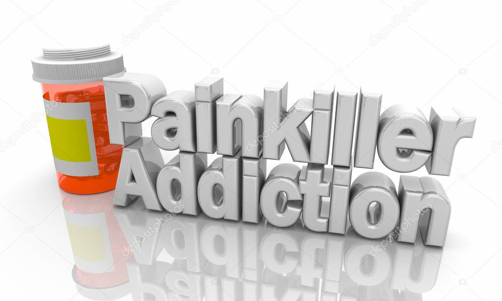 Painkiller Addiction Prescription Pill Bottle Drugs Words 3d Illustration