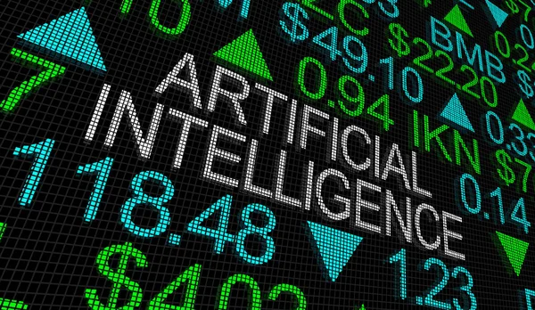 Штучний інтелект AI Technology Stock Market Ticker 3d Ілюстрація — стокове фото