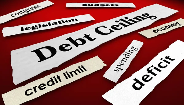 Debt Ceiling Deficit Newspaper Headlines 3d Illustration — Stock Photo, Image