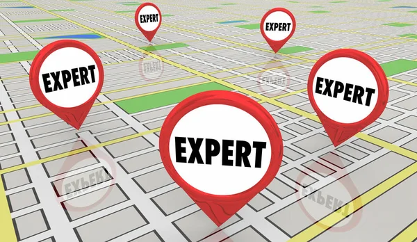 Expert Help Service Providers Map Pins 3d Illustration — Stock Photo, Image