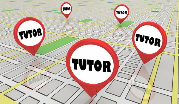 Aiuto del partner di studio Tutor per imparare i pin della mappa Illustrazione 3d — Foto Stock