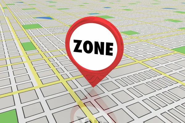 Zóny okres oblast komerční bydlení mapa připnout 3d obrázek — Stock fotografie