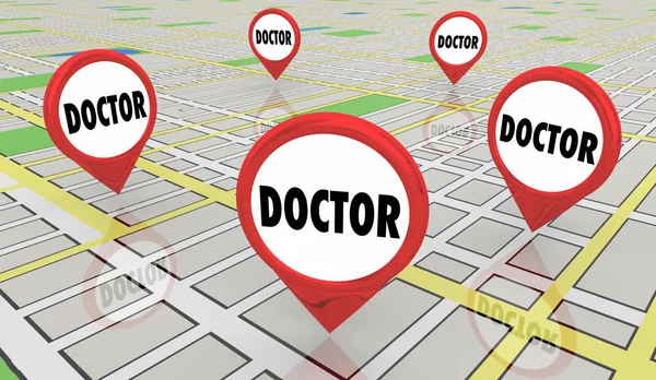 Medico Medico Consulenza medica Mappa Pins 3D Illustrazione — Foto Stock