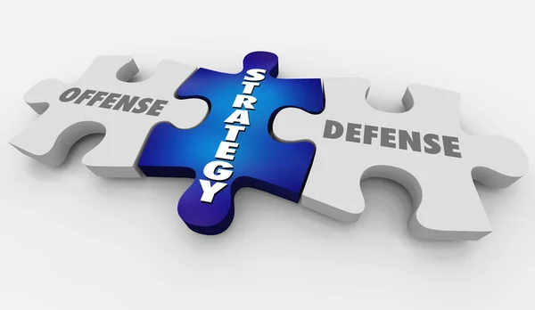 Offensiv försvar vinnande strategi pussel 3d Illustration — Stockfoto