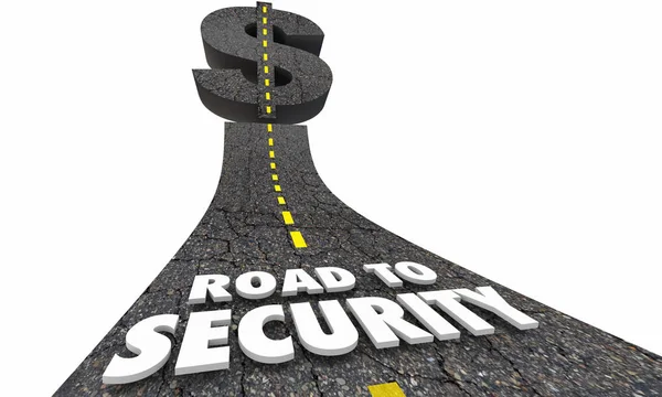 Road to Security Wealth Proteção Estrada Dinheiro Dólar Sinal Ilustração 3d — Fotografia de Stock