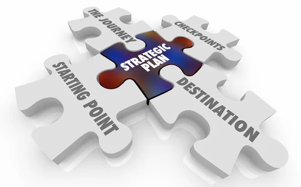 Strategický plán cesty kontrolní body cíl Puzzle kusů 3d obrázek — Stock fotografie