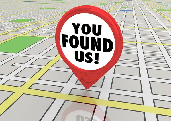 Ви знайшли нас Пошук Знайти карту Pin 3d ілюстрація — стокове фото