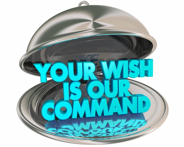 Your Wish is Our Command Silver Platter Words 3d Illustration — Stock Photo, Image