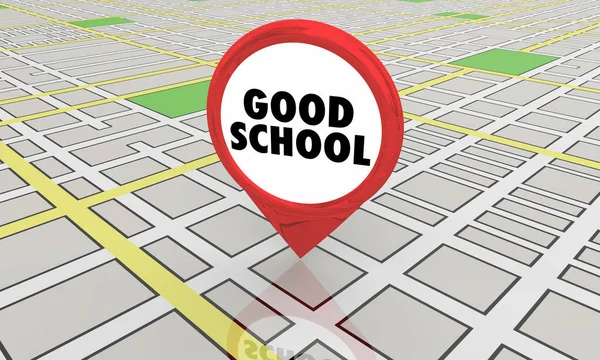 Dobra Szkoła Edukacji dzielnicy lokalizację Pin na mapie 3d ilustracja — Zdjęcie stockowe