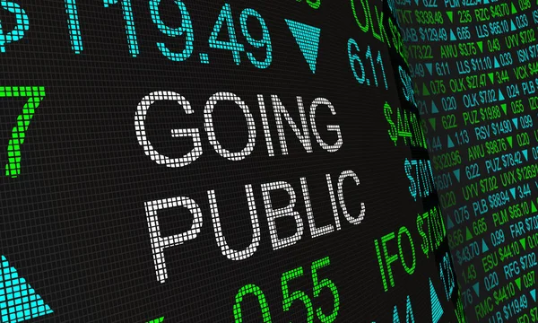 Going Public Stock Market Початкова пропозиція IPO 3d ілюстрація — стокове фото