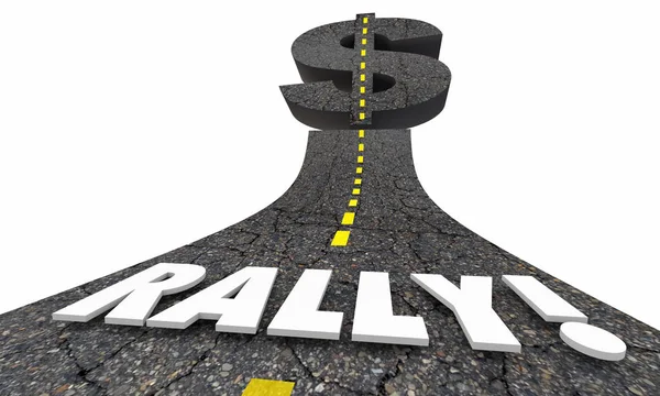 Rally aumentar a subida mais alta Estrada Dinheiro Dólar Sinal Ilustração 3d — Fotografia de Stock