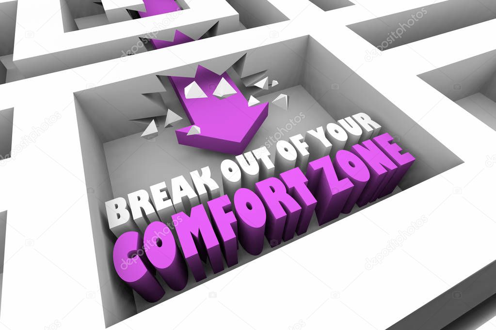 Break Out of Your Comfort Zone Maze Arrow 3d Illustration