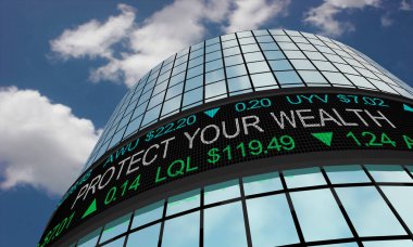 Protect Your Wealth Save Money Stock Market Ticker 3d Illustration clipart