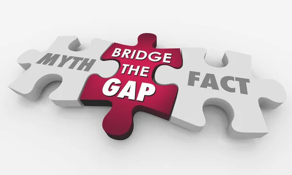 Mítosz Fact Bridge Gap Puzzle Szavak Illusztráció — Stock Fotó