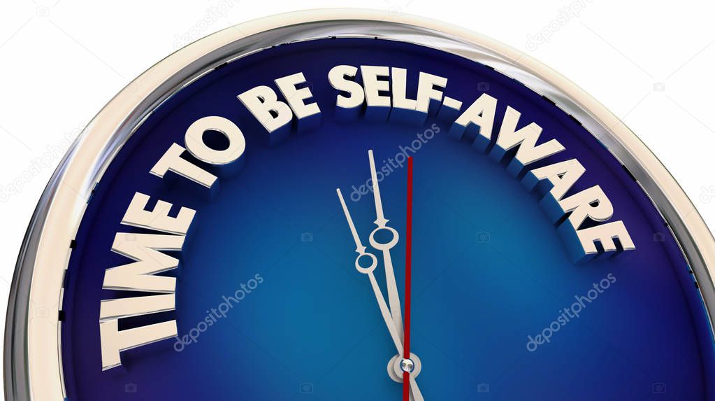 Time to Be Self Aware Knowledge Clock Words 3d Illustration