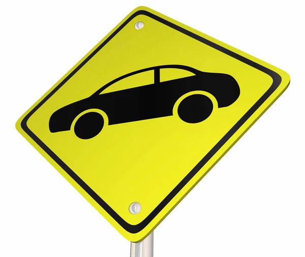 Véhicule automobile jaune panneau de signalisation routière Illustration 3d — Photo