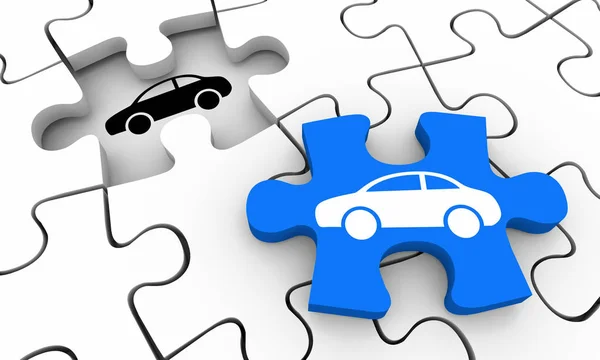 Samochód pojazd samochodowy puzzle kompletny obraz 3D ilustracja — Zdjęcie stockowe