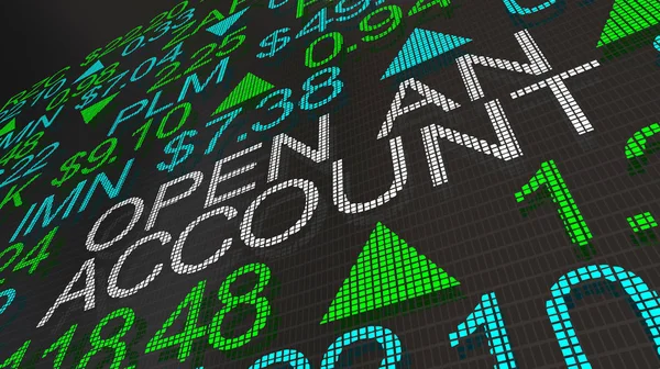 Aprire un conto Nuova società di intermediazione clienti Stock Market Ticker 3d Illustrazione — Foto Stock