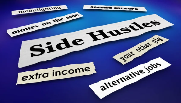 Side hustles second gigs jobs news schlagzeilen 3d illustration — Stockfoto