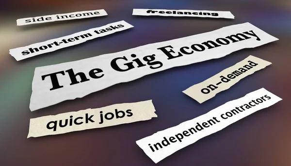 The Gig Economy Quick Jobs Independent Workers News Headlines 3d Illustration — Stock Photo, Image