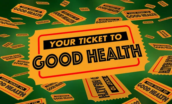Din biljett till god hälsa konditionen lång liv biljett 3D illustration — Stockfoto