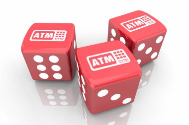 Atm Otomatik Teller Makine Bankası Çeki Dice Gamble Şans Şans 3d İllüstrasyon alın