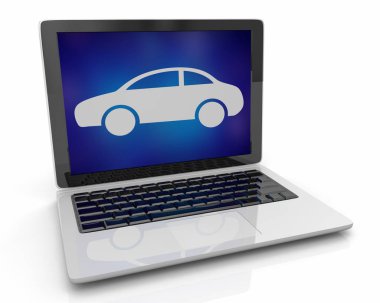 Oto Otomobil Araç Alışveriş Sitesi Laptop Bilgisayar 3d İllüstrasyon