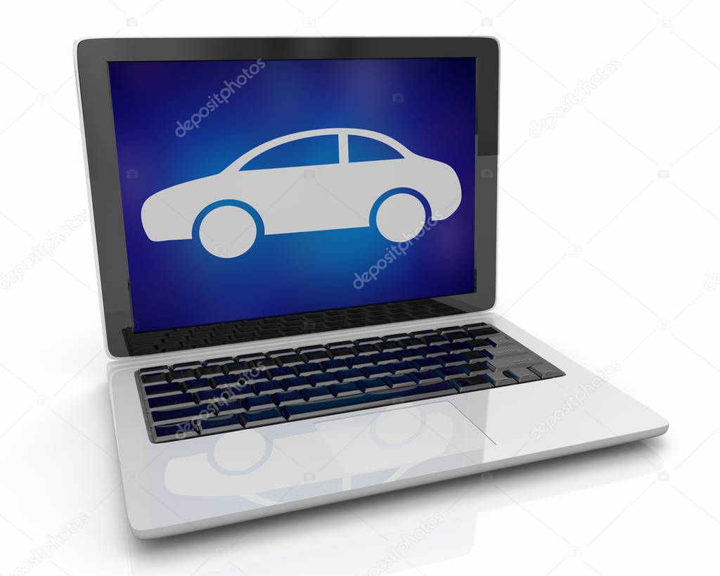 Car Automobile Vehicle Shopping Website Laptop Computer 3d Illustration