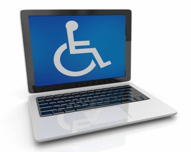Tekerlekli sandalye Engelli Sembol Dizüstü Bilgisayar Yazılımı 3d İllüstrasyon