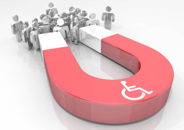 Tekerlekli Sandalye Engelli Sembolü Mıknatıs Çekici İnsanlar 3d İllüstrasyon