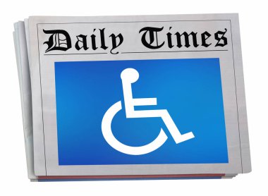 Tekerlekli Sandalye Engelli Sembol Engelli Gazetesi Ön Sayfa 3d İllüstrasyon